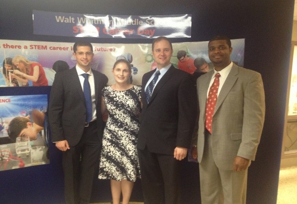 BELVOIR—From left, Daniel Shaer, chapter vice president, Young AFCEANs; Ashley Becker, chapter vice president, small business; Andrew Renken, Young AFCEAN; and Eron Jordan, chapter treasurer, represented AFCEA Belvoir at the STEM Career Day in June.